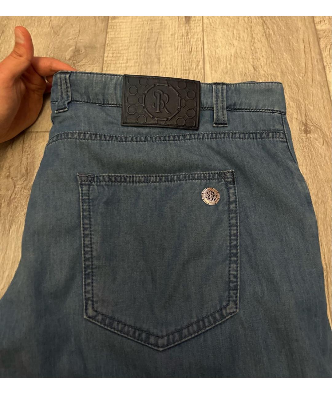 STEFANO RICCI Голубые хлопковые прямые джинсы, фото 7