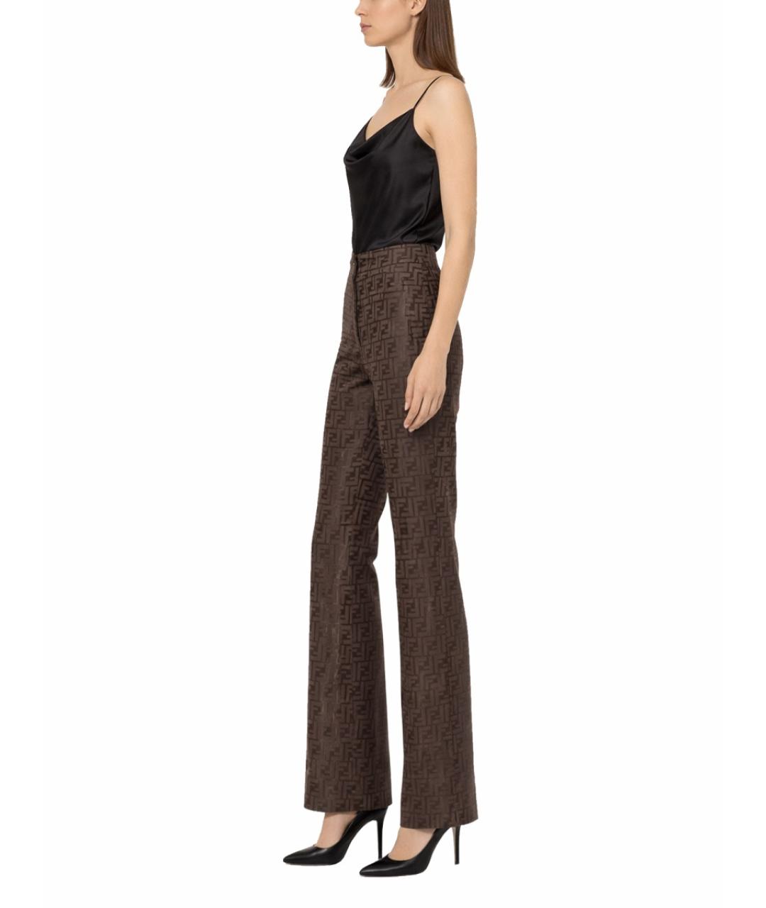 FENDI Коричневые хлопковые прямые брюки, фото 2
