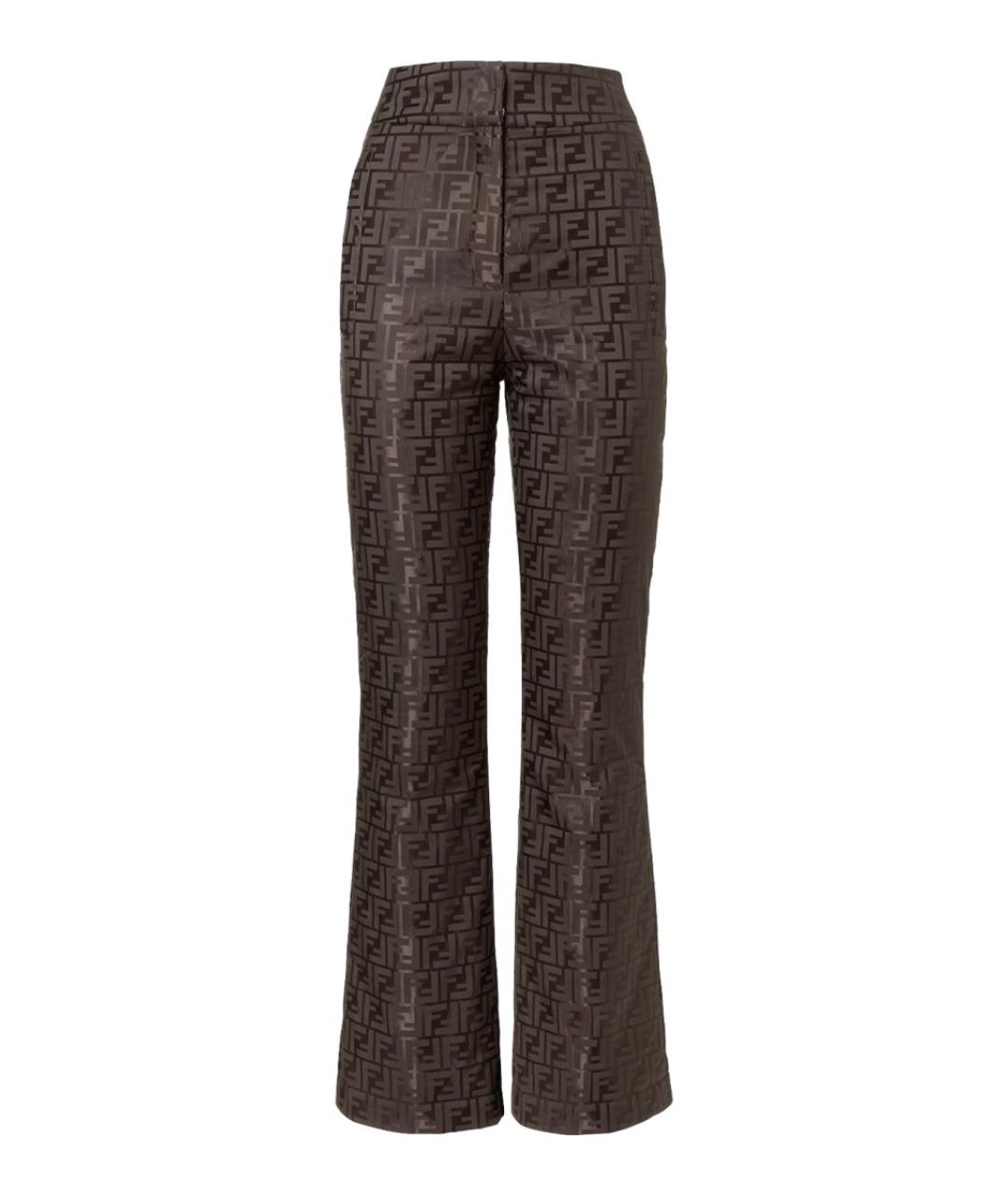 FENDI Коричневые хлопковые прямые брюки, фото 1