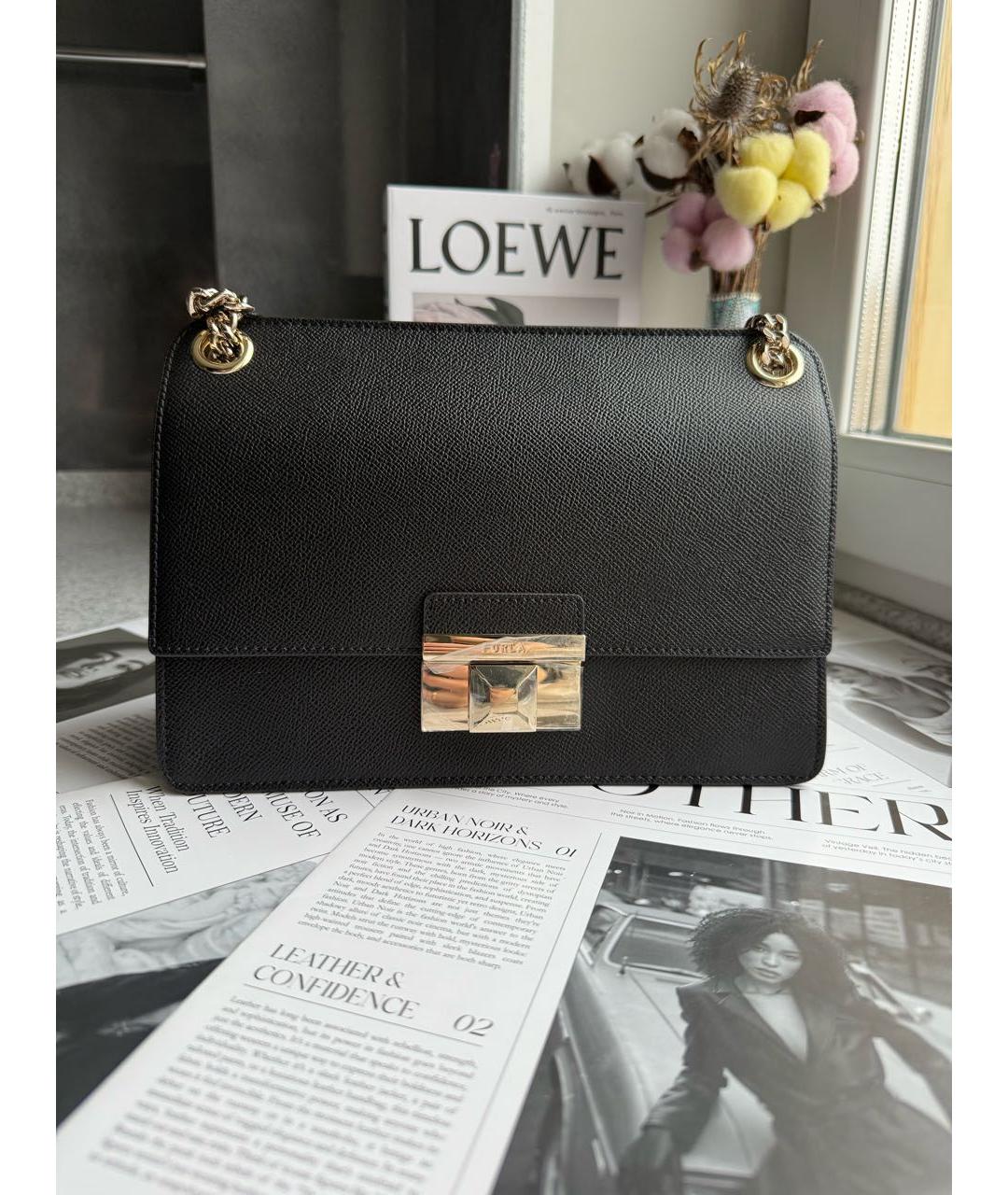 FURLA Черная кожаная сумка через плечо, фото 5