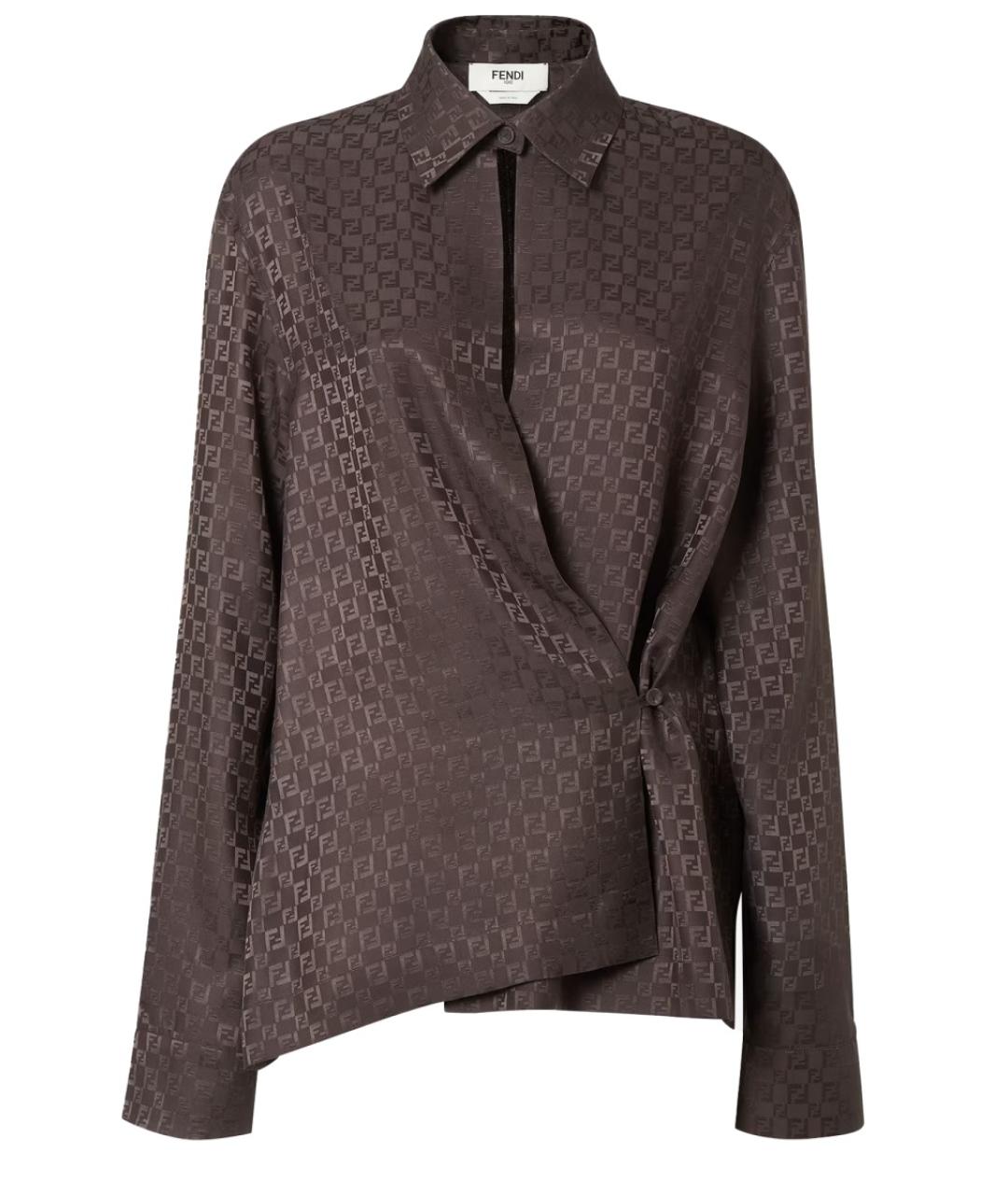 FENDI Коричневая шелковая рубашка, фото 1