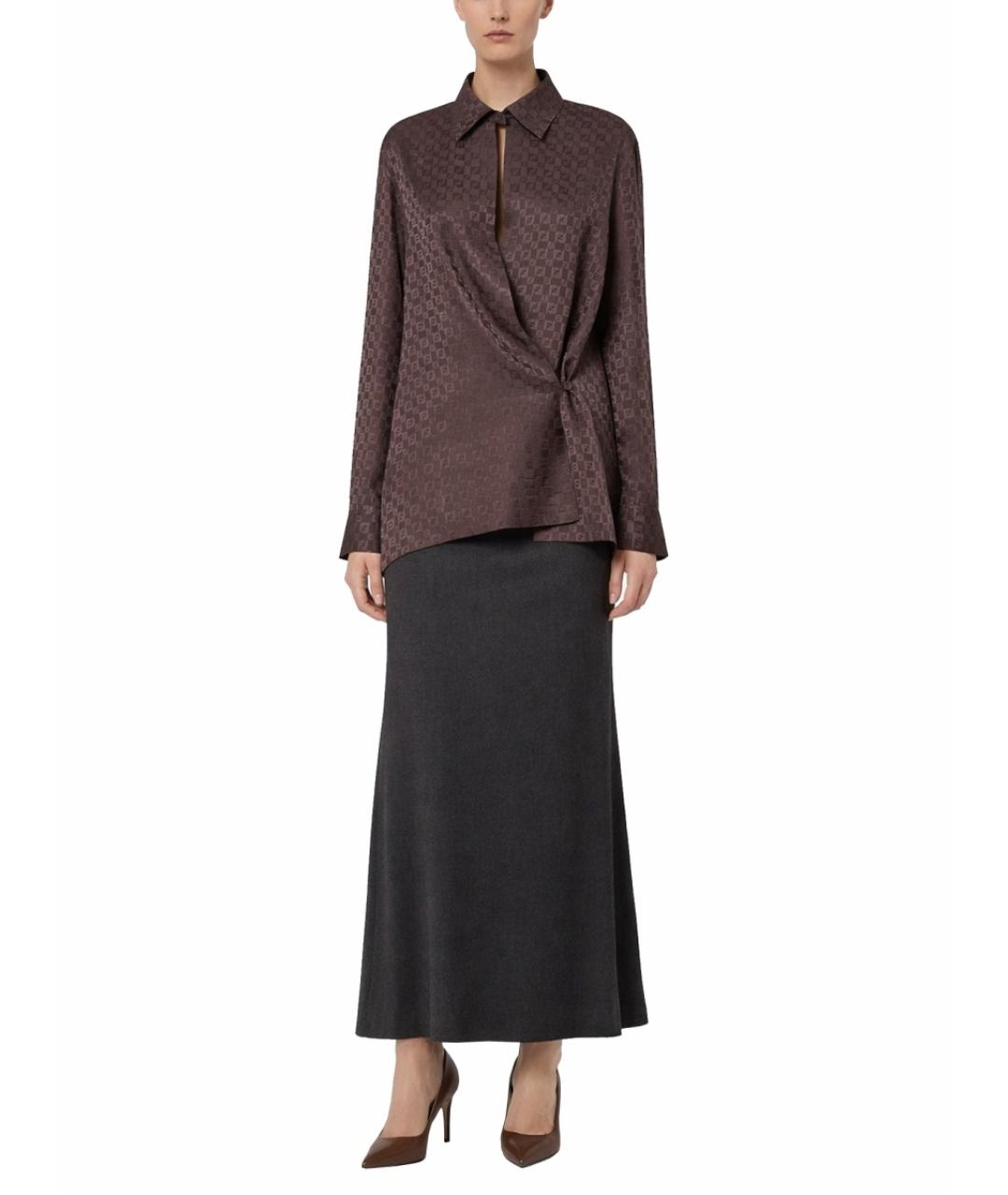 FENDI Коричневая шелковая рубашка, фото 2