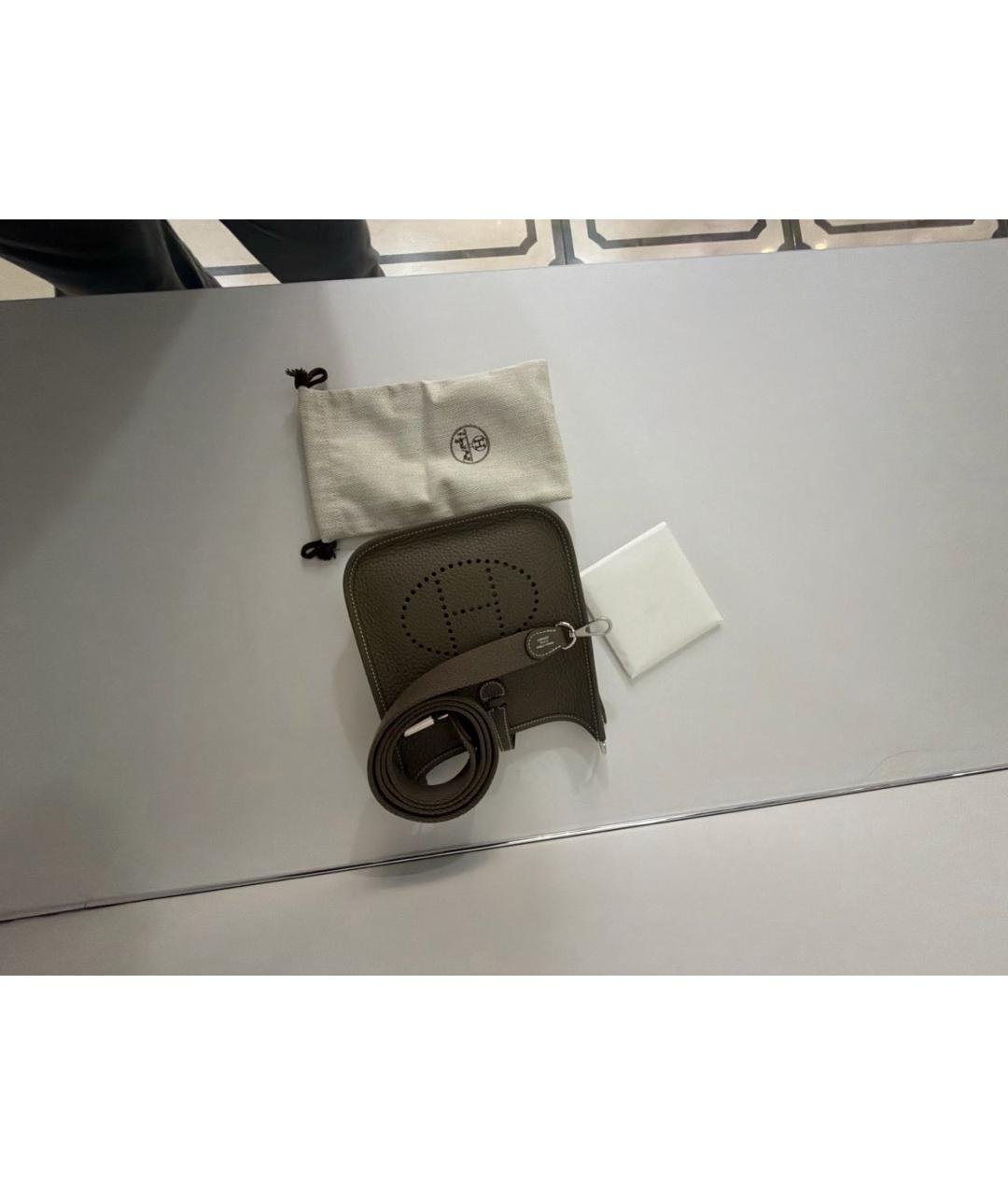 HERMES Хаки кожаная сумка через плечо, фото 5