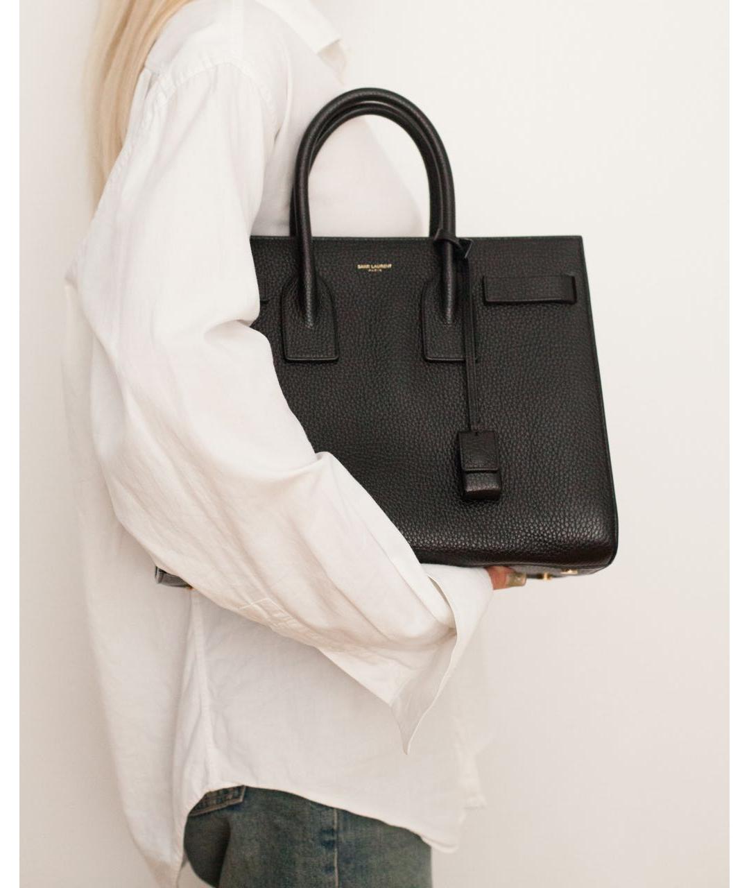 SAINT LAURENT Черная кожаная сумка с короткими ручками, фото 2