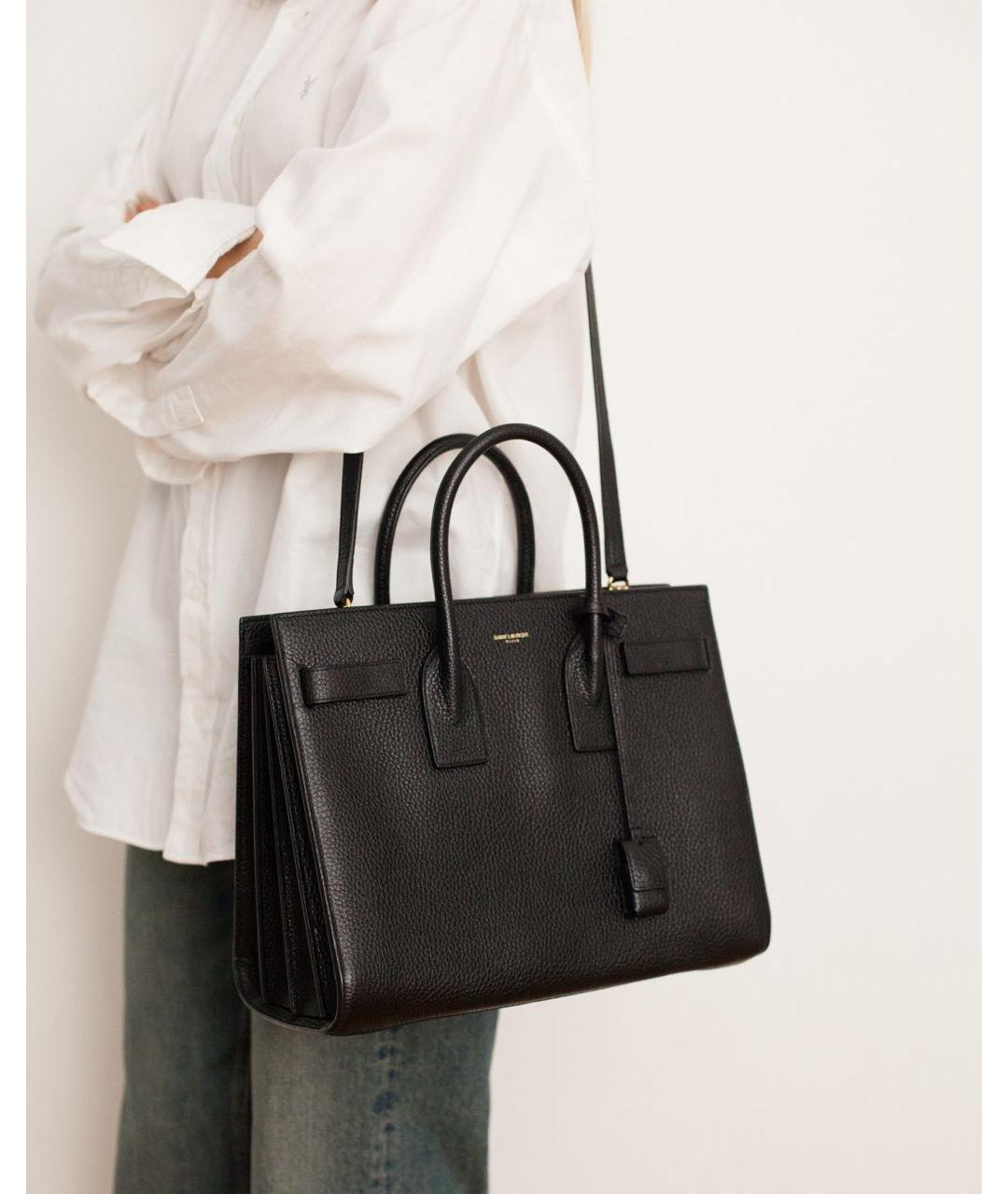 SAINT LAURENT Черная кожаная сумка с короткими ручками, фото 3