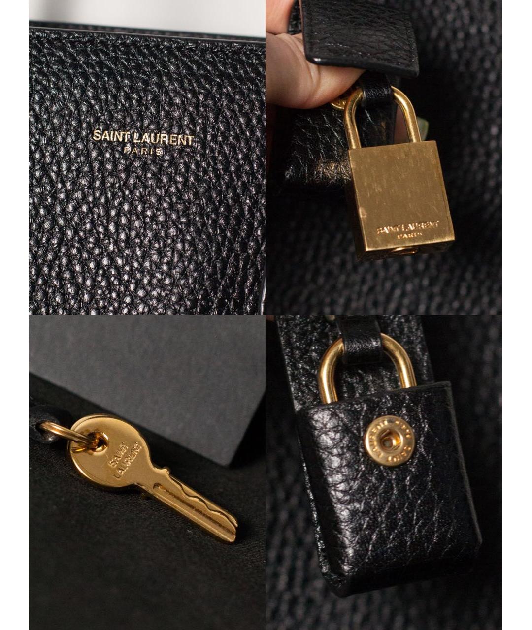 SAINT LAURENT Черная кожаная сумка с короткими ручками, фото 6