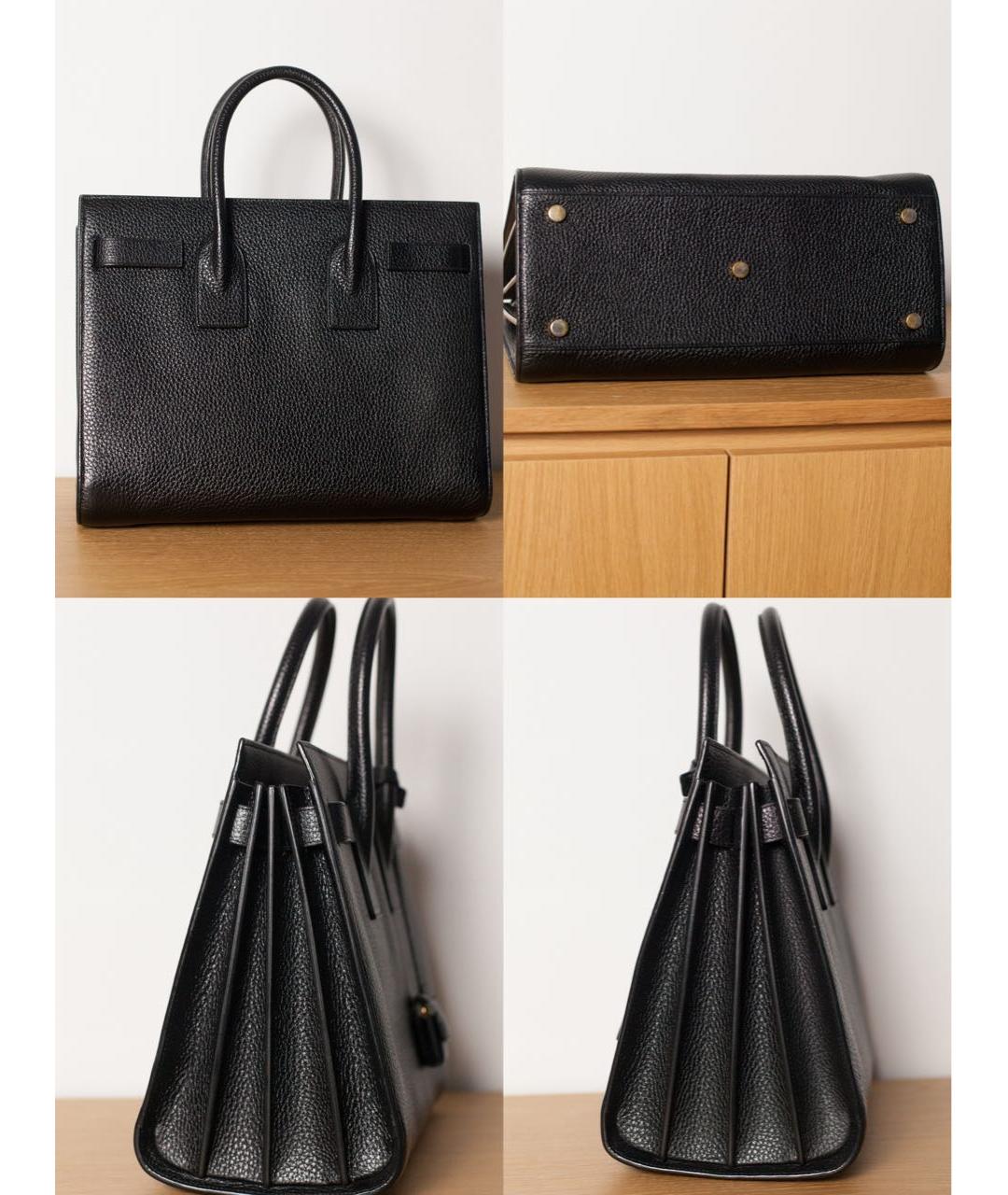 SAINT LAURENT Черная кожаная сумка с короткими ручками, фото 5