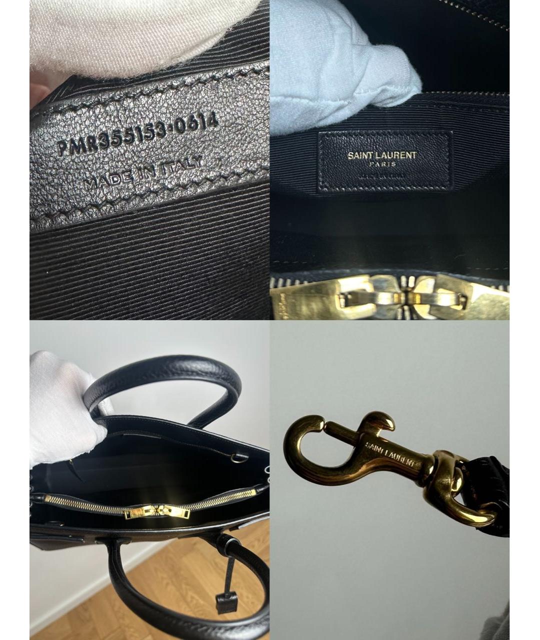 SAINT LAURENT Черная кожаная сумка с короткими ручками, фото 8