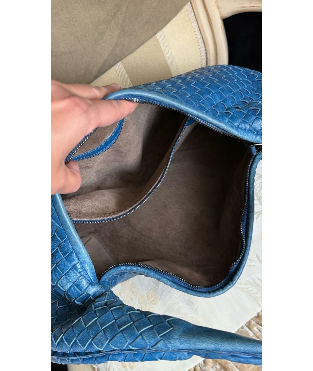 BOTTEGA VENETA Голубая кожаная сумка с короткими ручками, фото 4