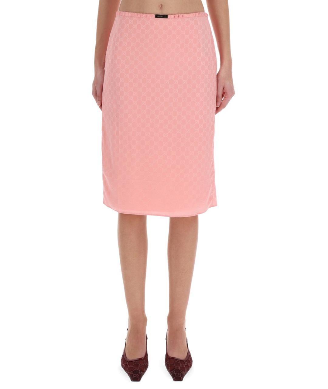 GUCCI Розовая шелковая юбка миди, фото 5