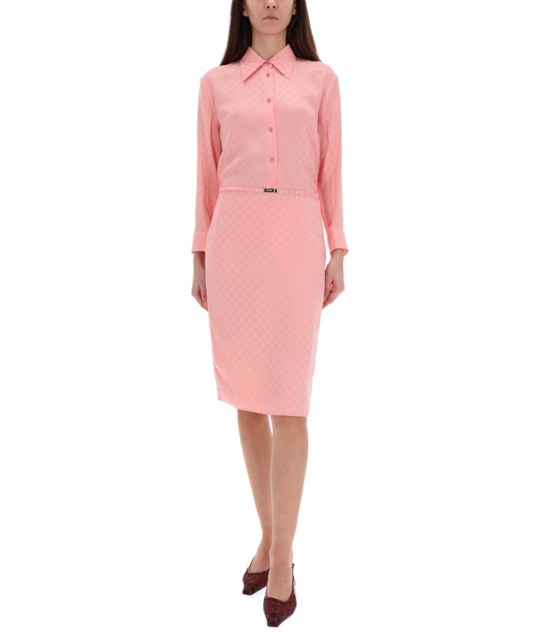 GUCCI Розовая шелковая юбка миди, фото 2