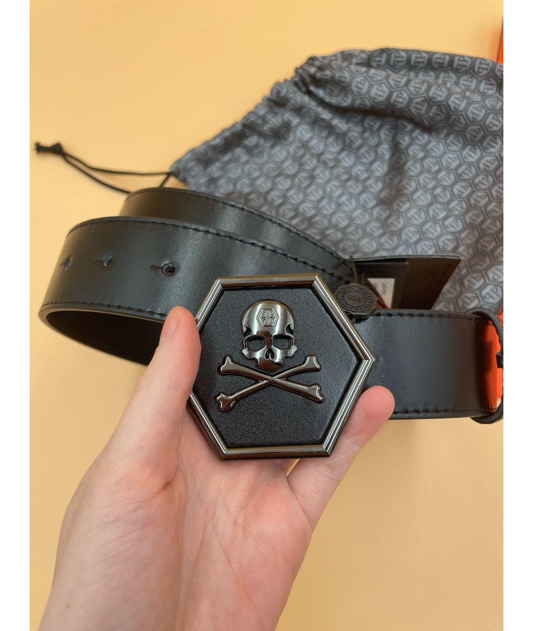 PHILIPP PLEIN Черный кожаный ремень, фото 5