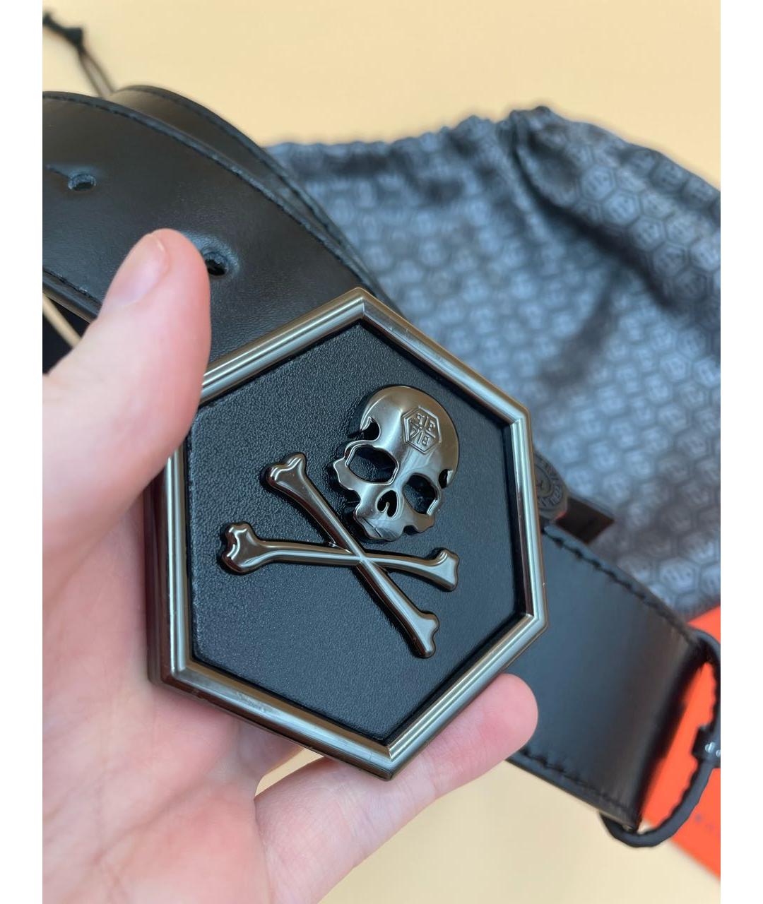 PHILIPP PLEIN Черный кожаный ремень, фото 4