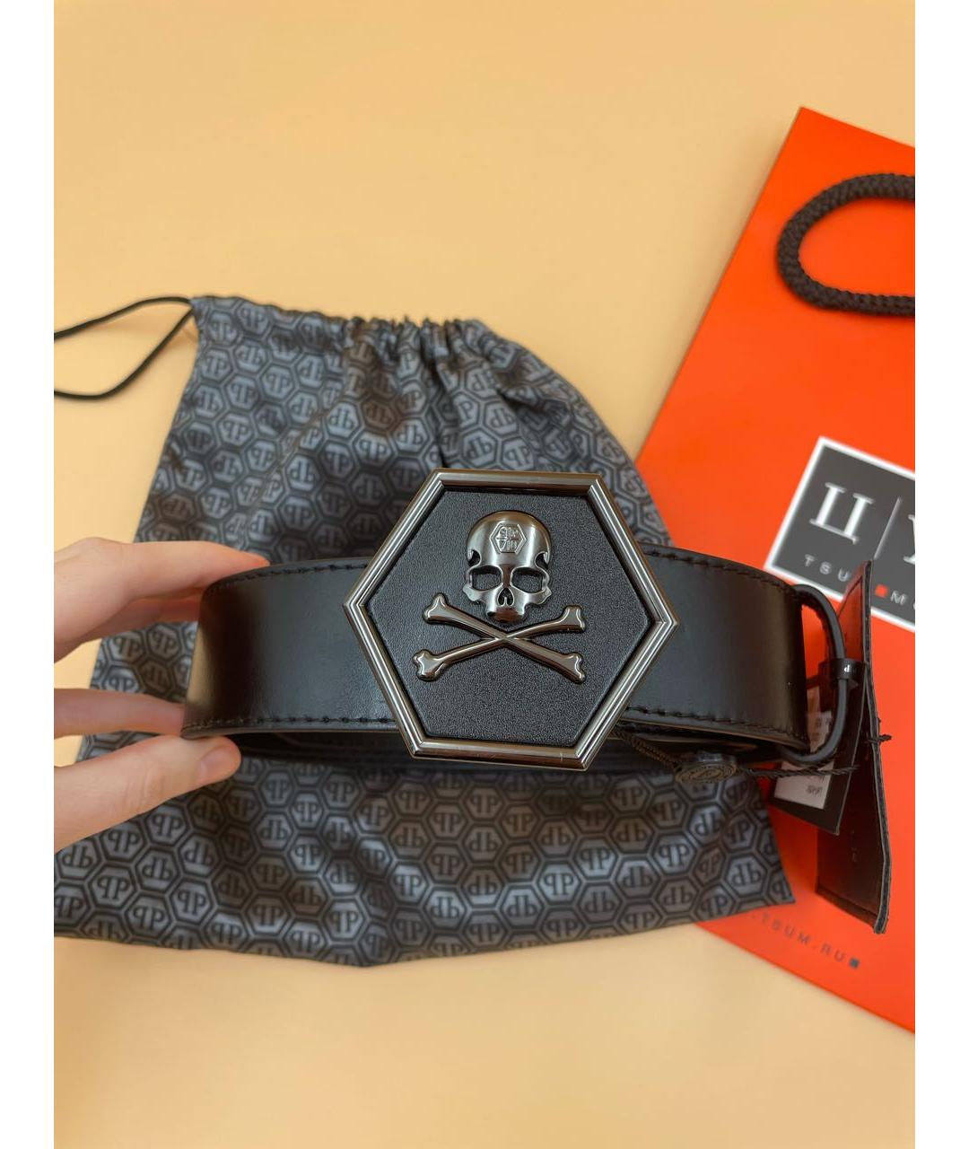 PHILIPP PLEIN Черный кожаный ремень, фото 7