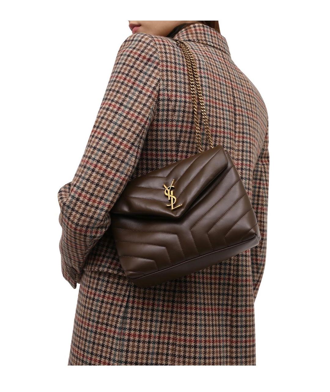 SAINT LAURENT Коричневая кожаная сумка через плечо, фото 8