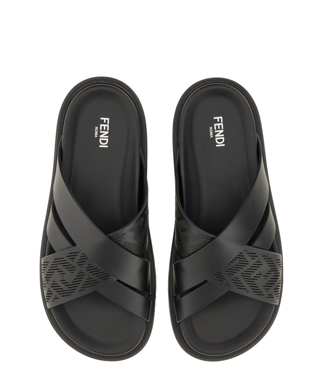 FENDI Черные кожаные шлепанцы, фото 6