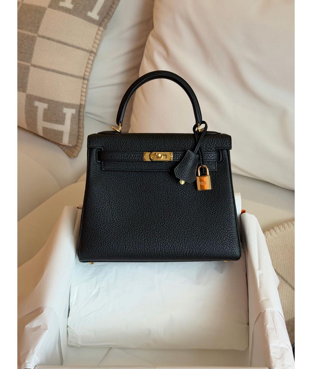 HERMES Черная кожаная сумка с короткими ручками, фото 2