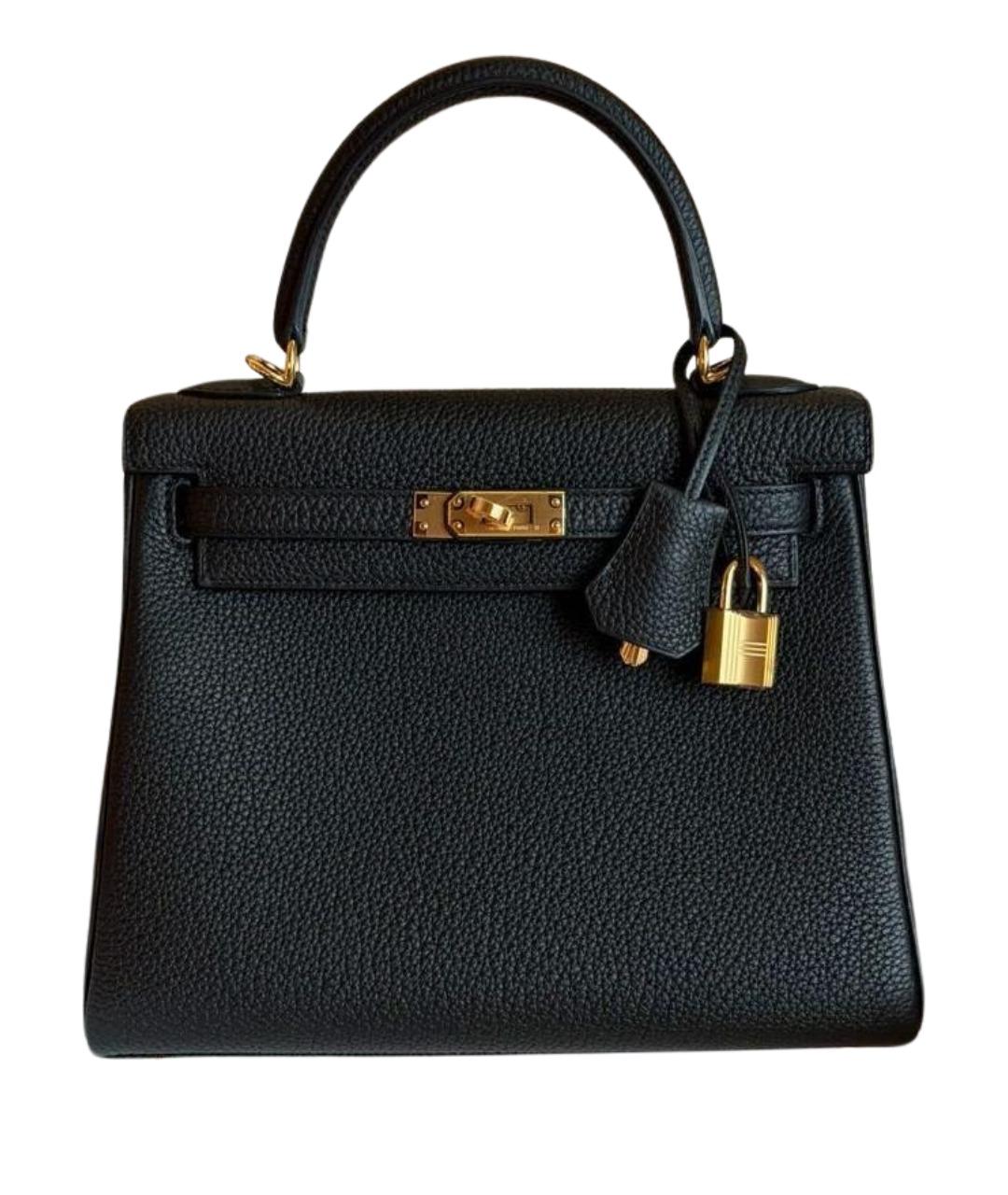 HERMES Черная кожаная сумка с короткими ручками, фото 1