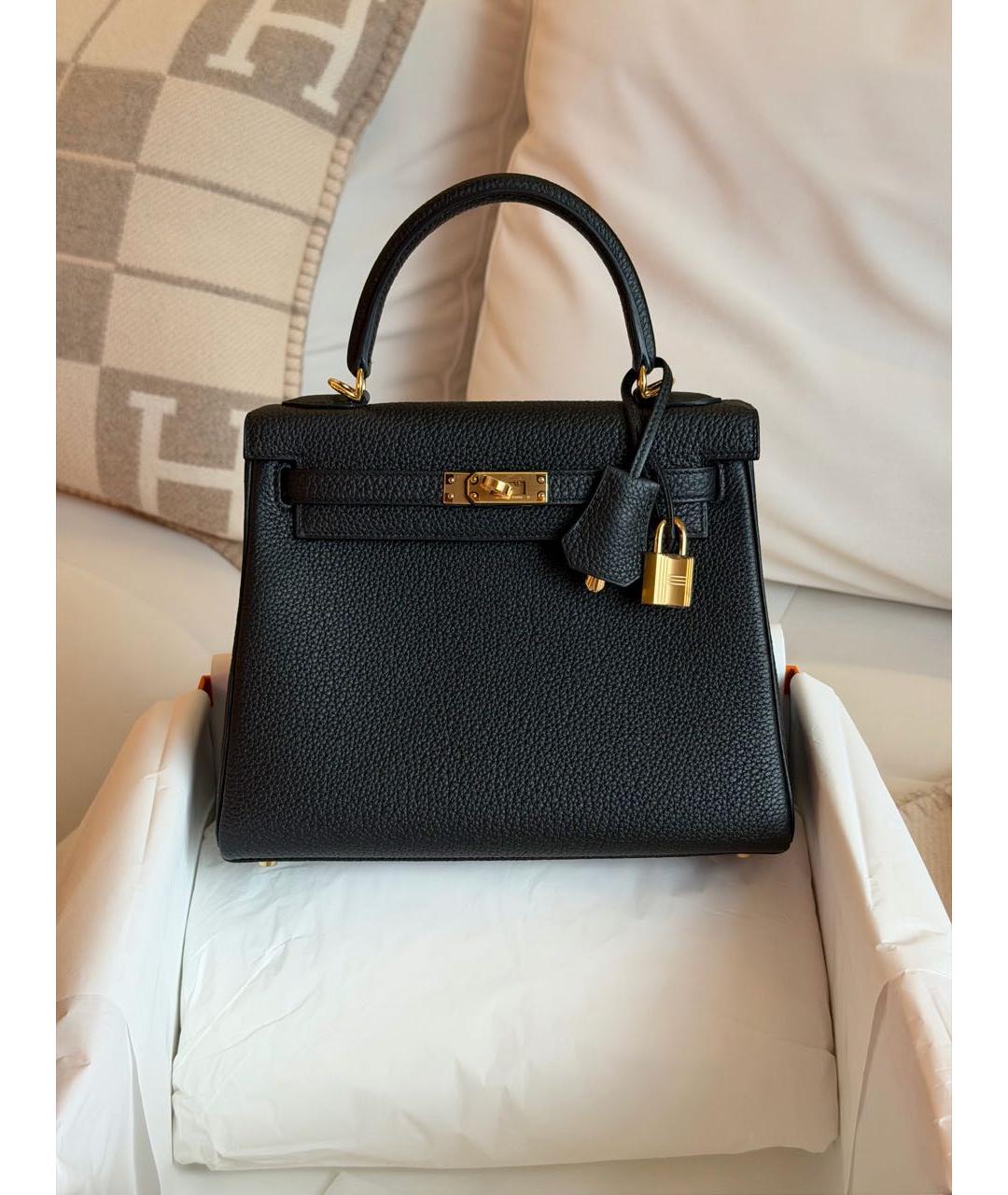 HERMES Черная кожаная сумка с короткими ручками, фото 6