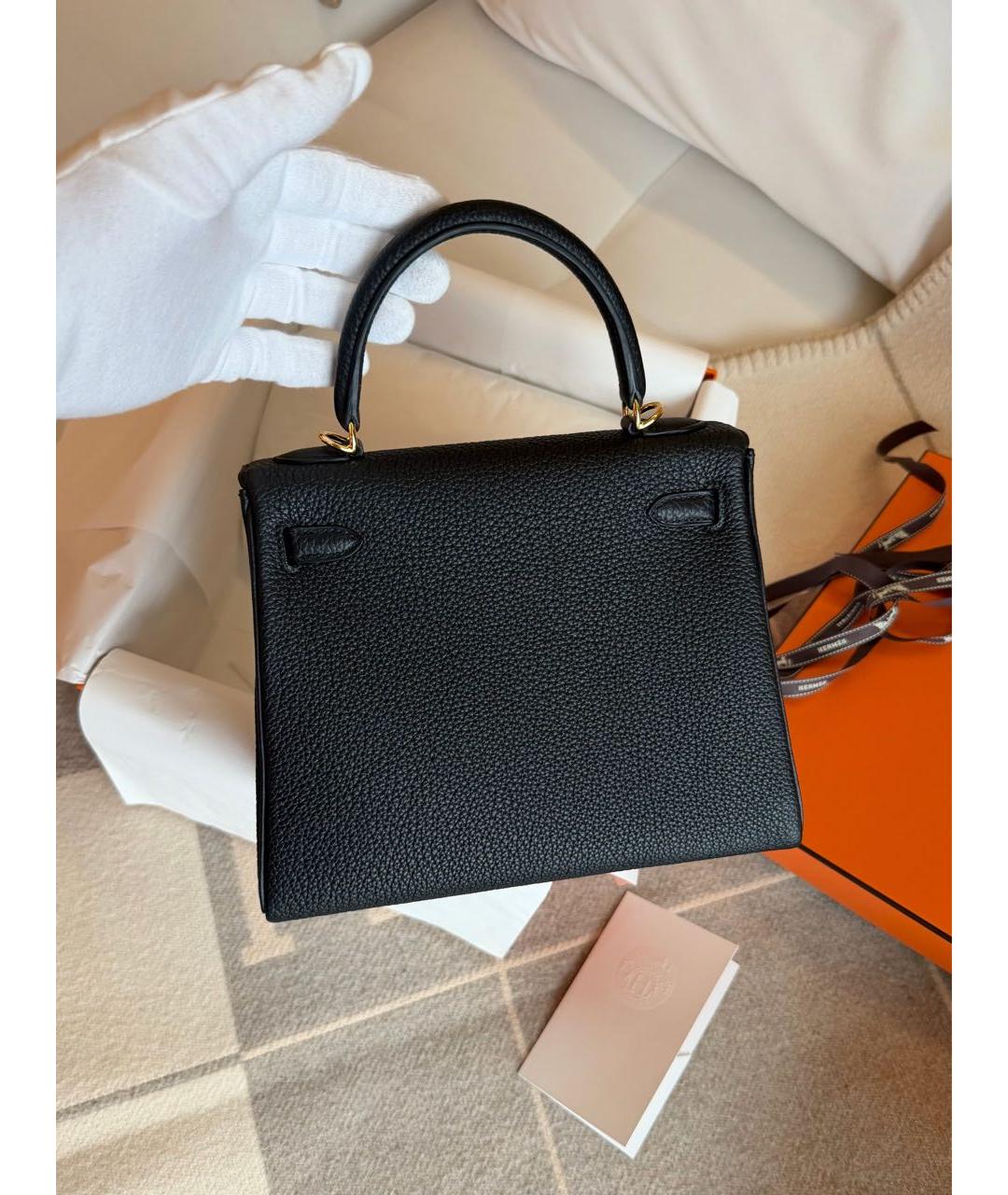 HERMES Черная кожаная сумка с короткими ручками, фото 3