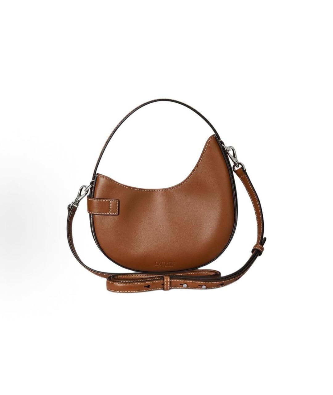 POLO RALPH LAUREN Коричневая кожаная сумка через плечо, фото 3