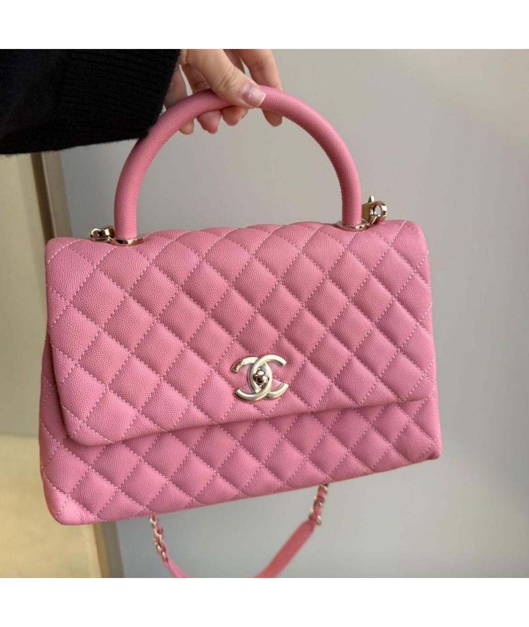 CHANEL Розовая кожаная сумка с короткими ручками, фото 5