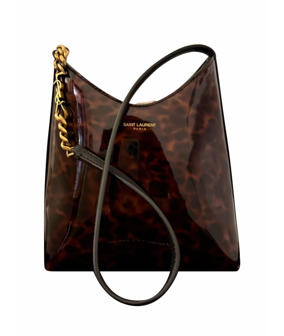 SAINT LAURENT Коричневая сумка с короткими ручками из лакированной кожи, фото 1