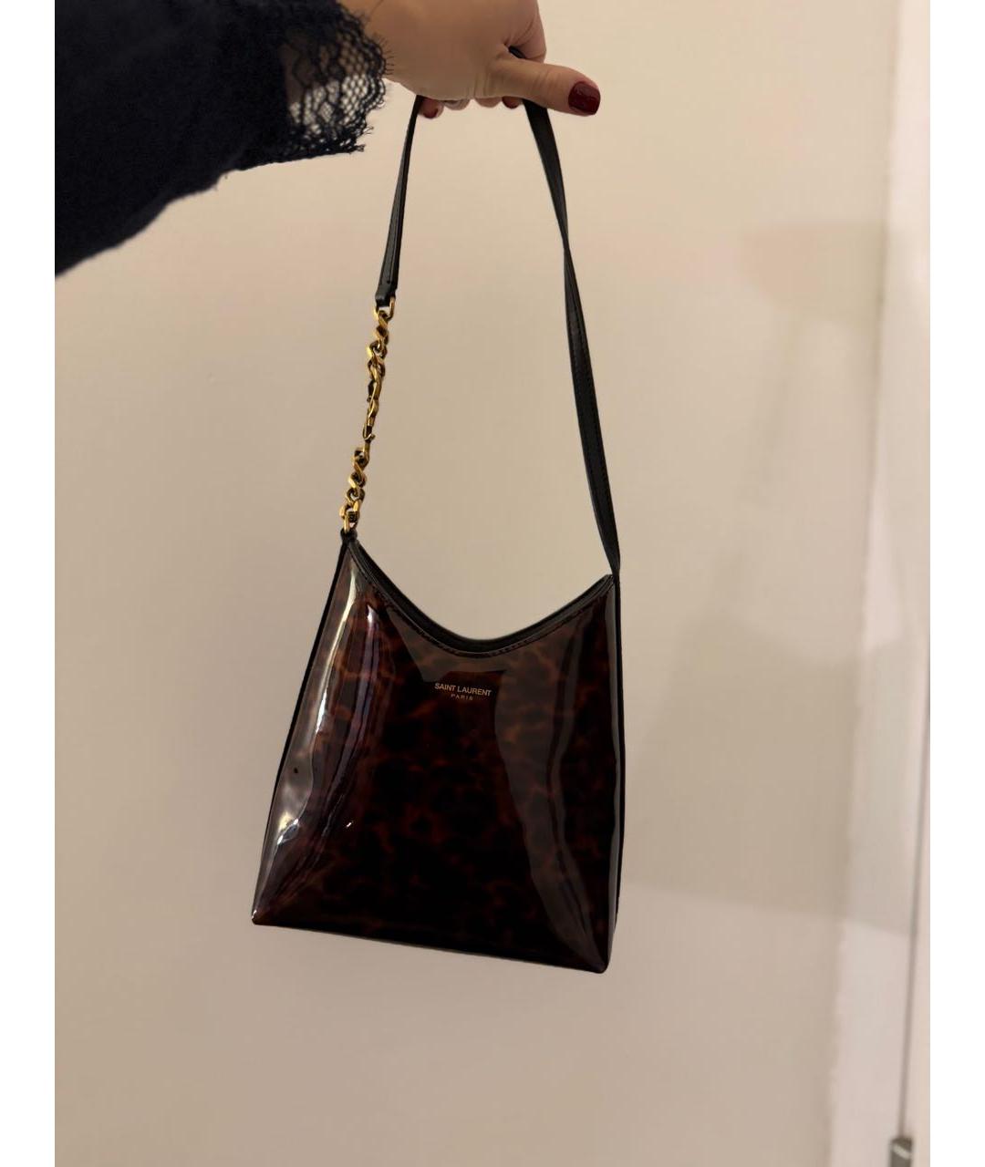 SAINT LAURENT Коричневая сумка с короткими ручками из лакированной кожи, фото 2