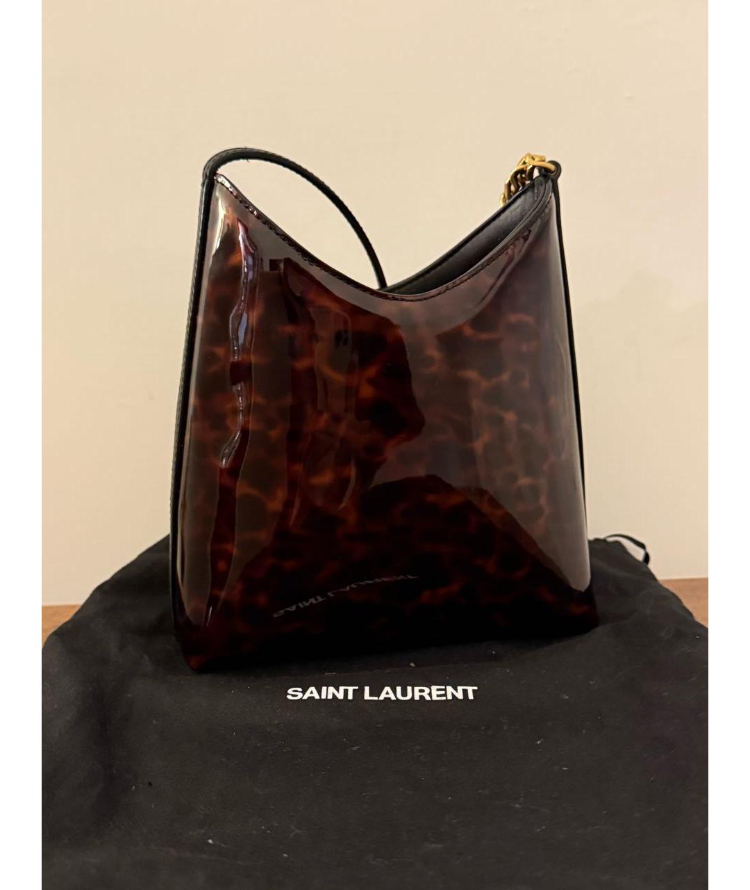 SAINT LAURENT Коричневая сумка с короткими ручками из лакированной кожи, фото 3