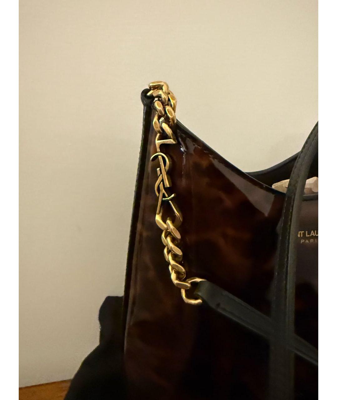 SAINT LAURENT Коричневая сумка с короткими ручками из лакированной кожи, фото 4