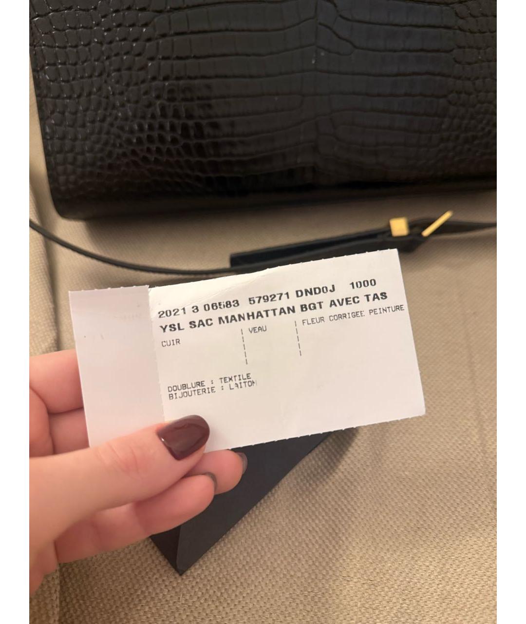 SAINT LAURENT Черная сумка с короткими ручками из лакированной кожи, фото 6
