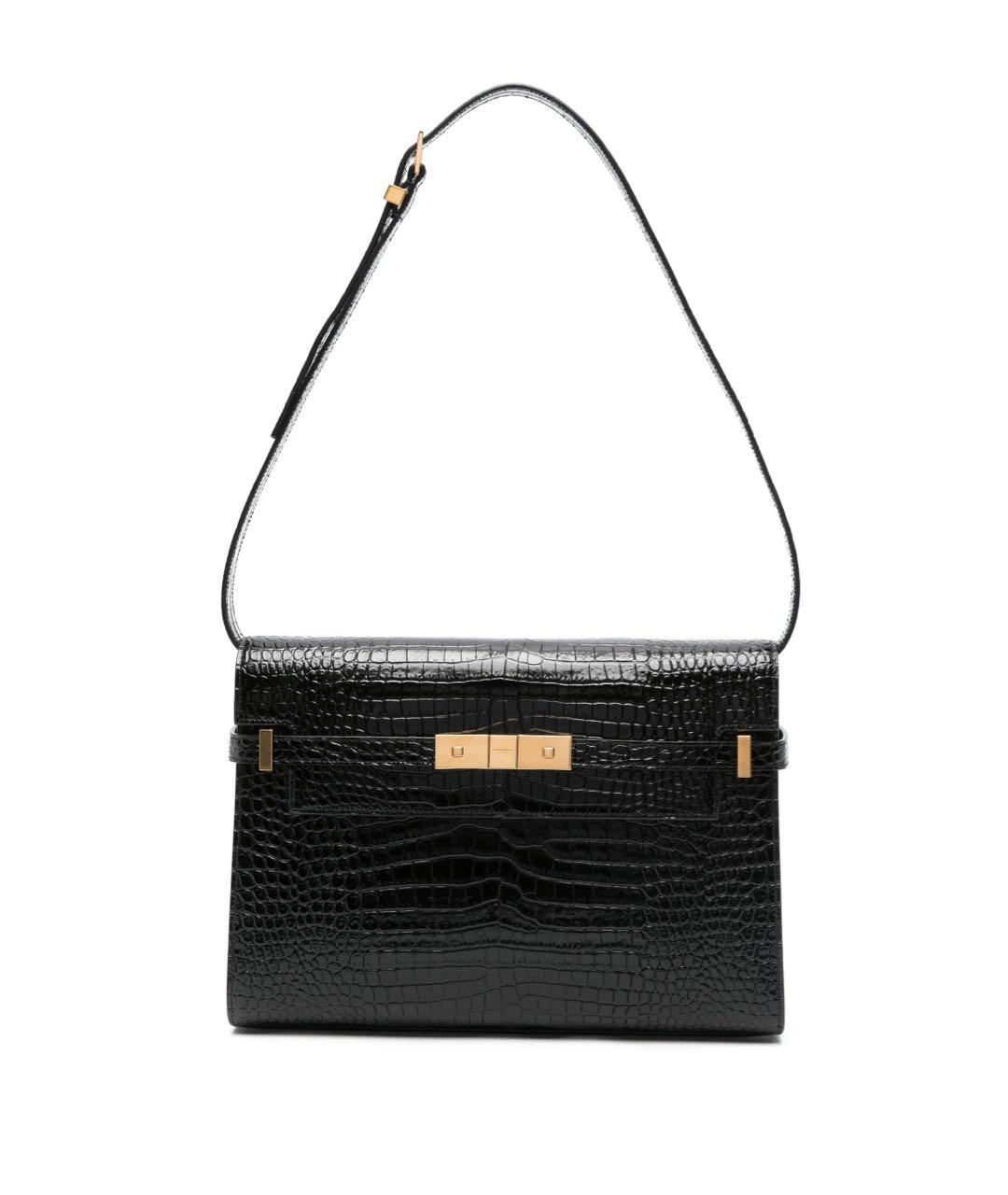 SAINT LAURENT Черная сумка с короткими ручками из лакированной кожи, фото 7