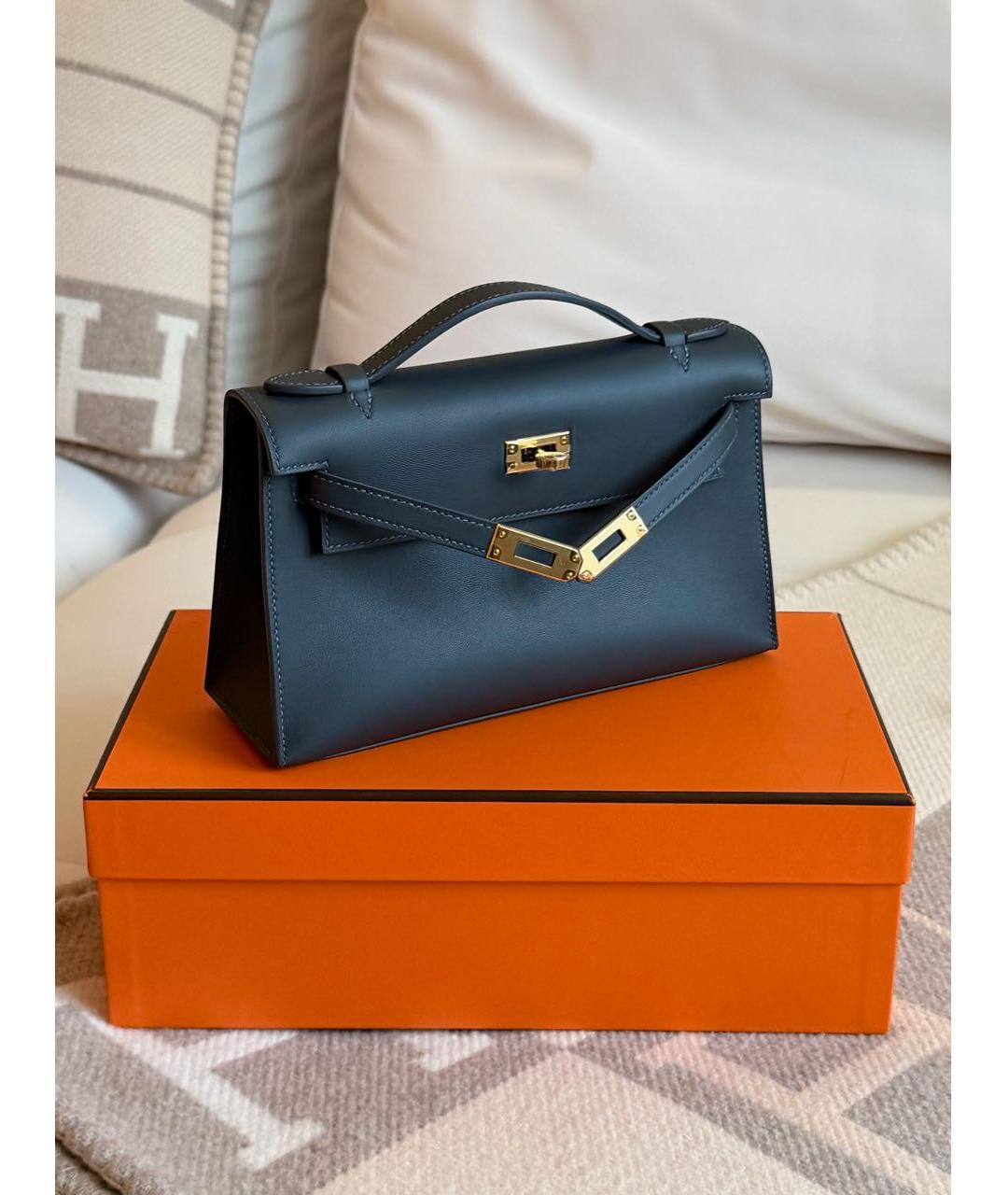 HERMES Серая кожаная сумка с короткими ручками, фото 4