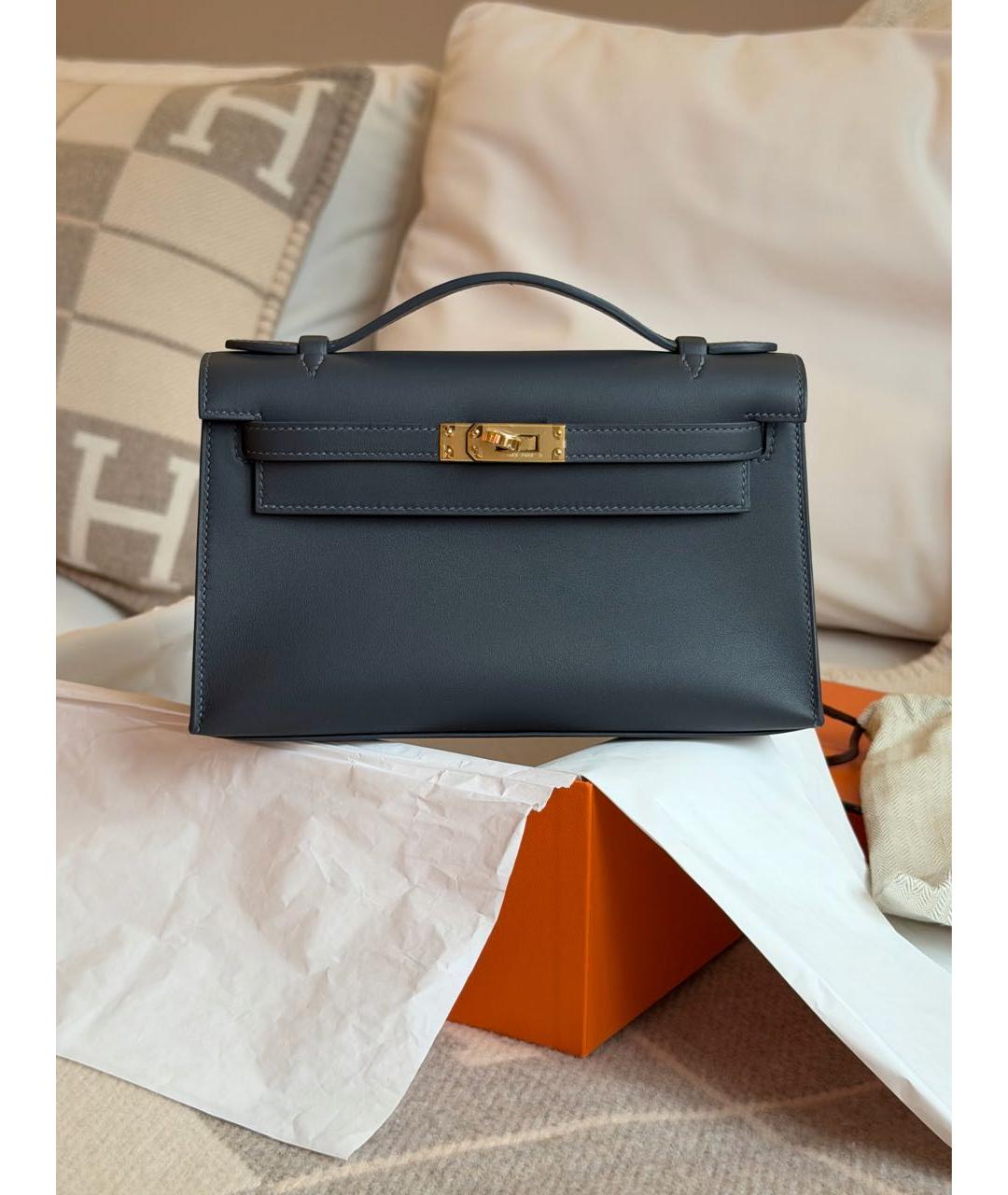 HERMES Серая кожаная сумка с короткими ручками, фото 3