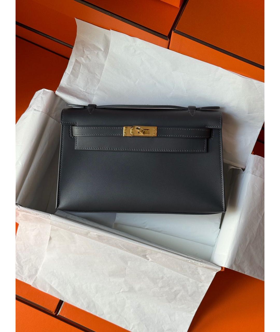 HERMES Серая кожаная сумка с короткими ручками, фото 2