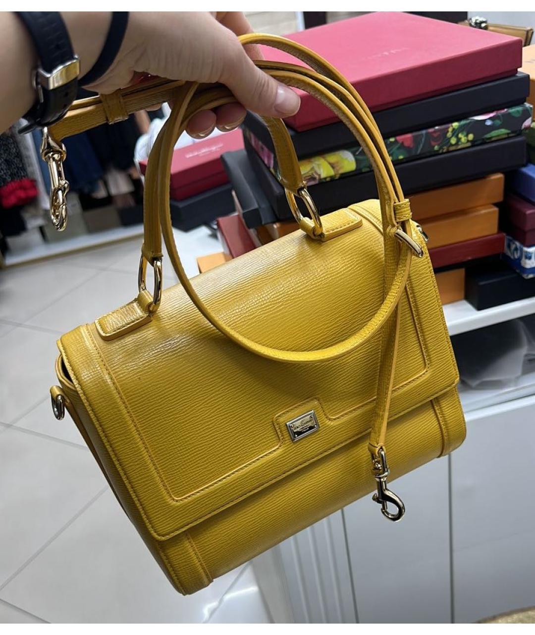 DOLCE&GABBANA Желтая кожаная сумка через плечо, фото 4