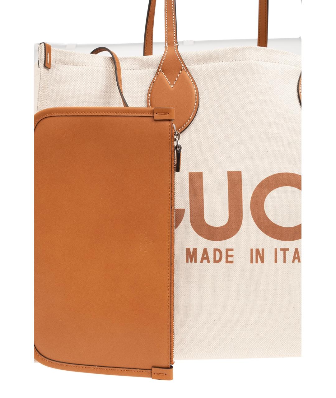 GUCCI Бежевая тканевая сумка с короткими ручками, фото 5