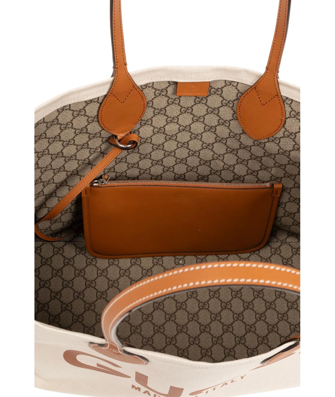 GUCCI Бежевая тканевая сумка с короткими ручками, фото 4