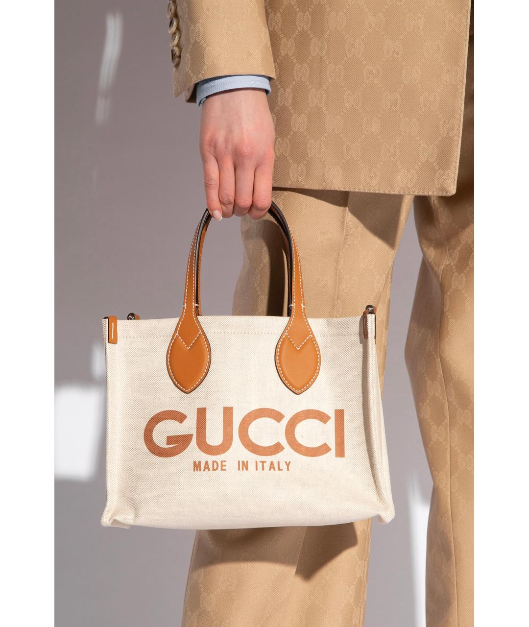 GUCCI Бежевая тканевая сумка тоут, фото 6