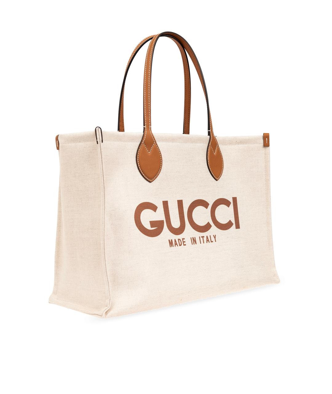 GUCCI Бежевая тканевая сумка с короткими ручками, фото 2