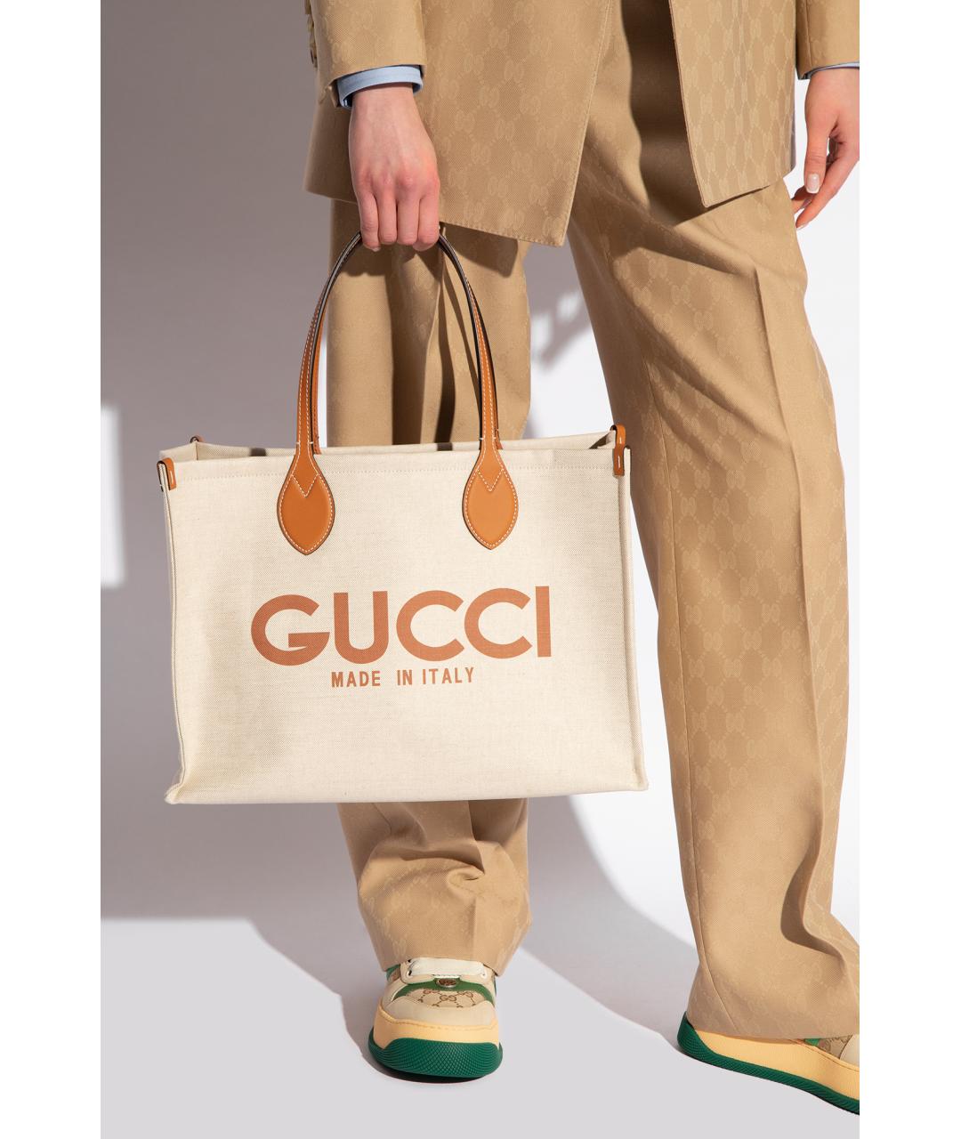 GUCCI Бежевая тканевая сумка с короткими ручками, фото 4