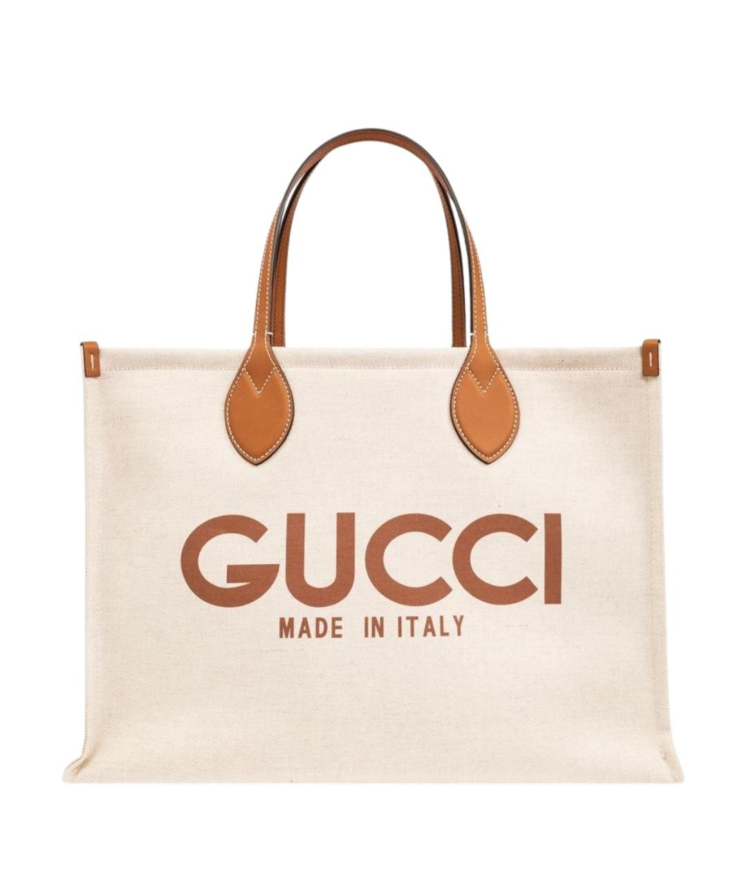 GUCCI Бежевая тканевая сумка с короткими ручками, фото 1