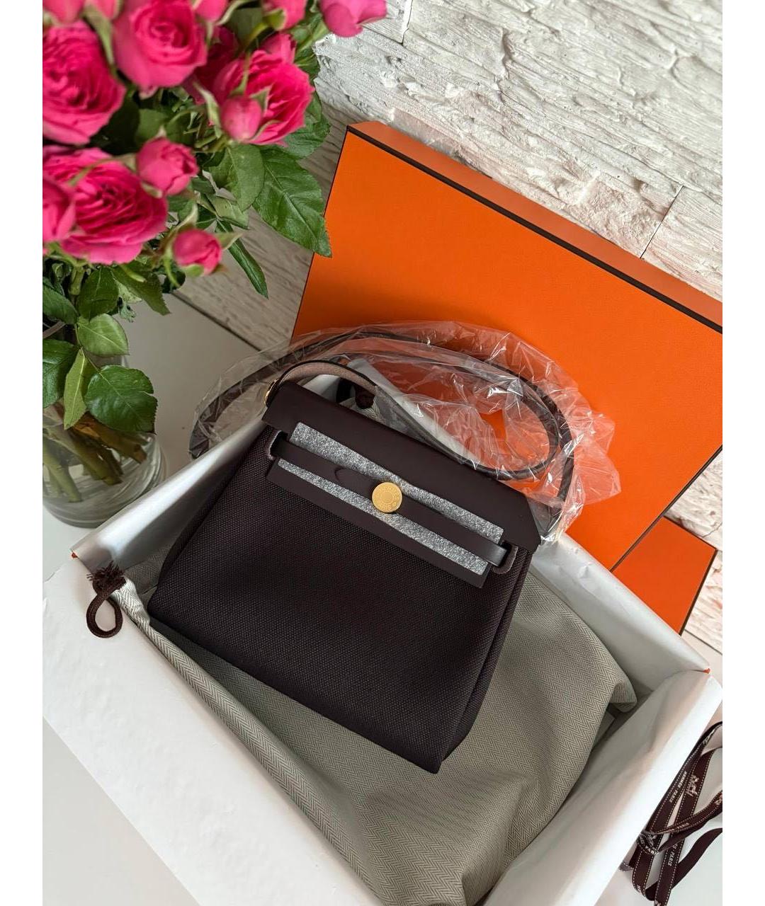 HERMES Коричневая тканевая сумка через плечо, фото 6