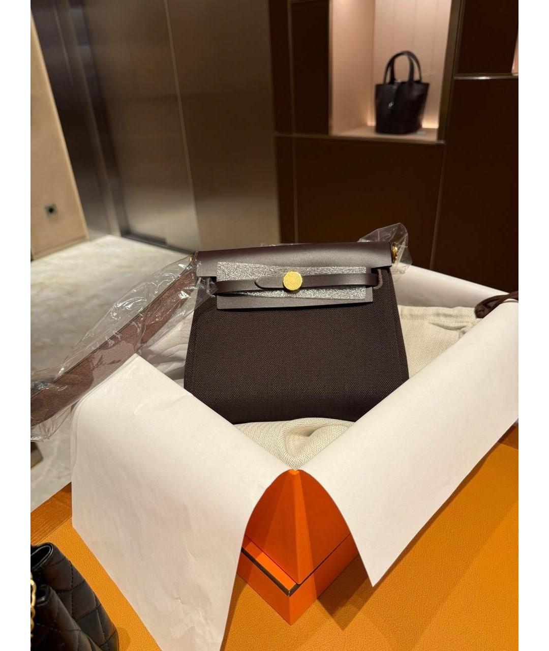 HERMES Коричневая тканевая сумка через плечо, фото 2