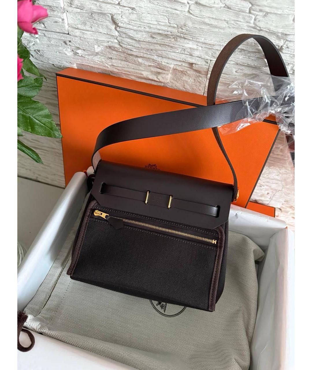 HERMES Коричневая тканевая сумка через плечо, фото 4