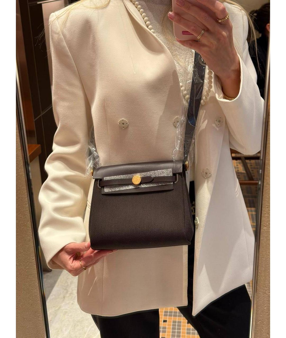 HERMES Коричневая тканевая сумка через плечо, фото 3