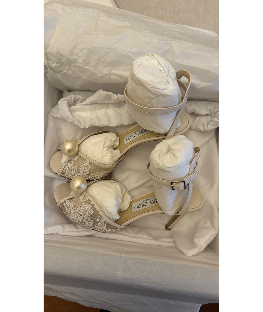 JIMMY CHOO Бежевые текстильные босоножки, фото 3