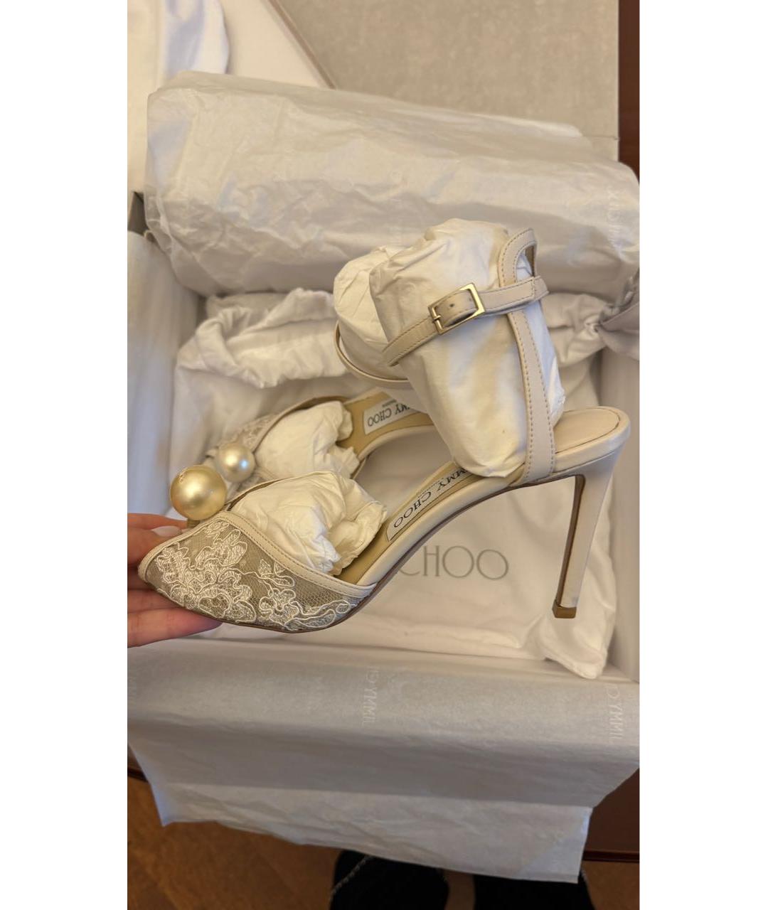 JIMMY CHOO Бежевые текстильные босоножки, фото 4