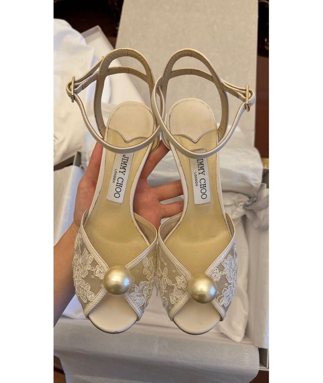 JIMMY CHOO Бежевые текстильные босоножки, фото 2