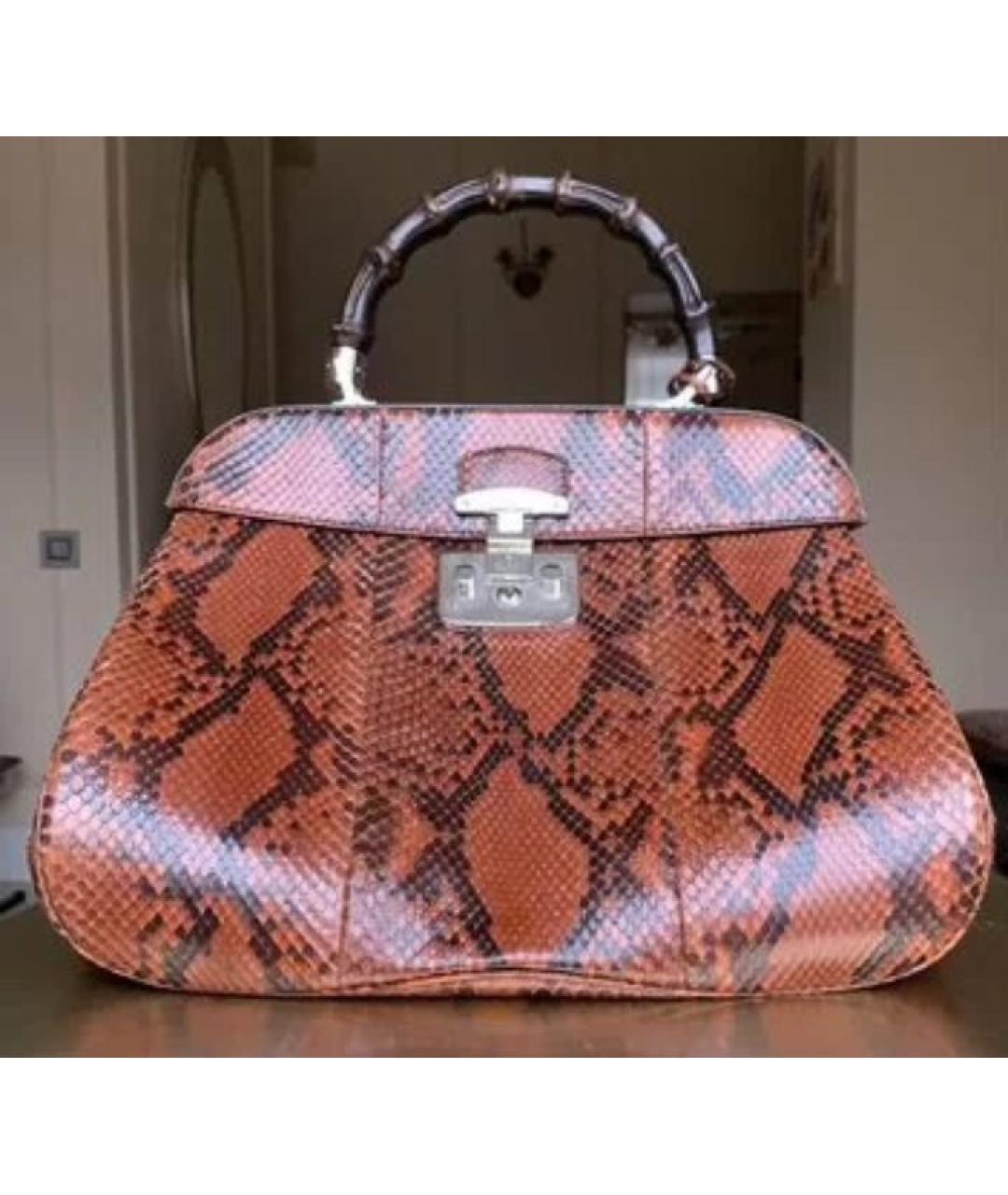 GUCCI Коричневая сумка с короткими ручками из экзотической кожи, фото 6